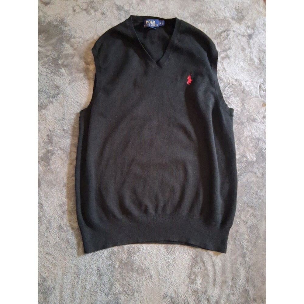 Ralph Lauren Polo Men Sweater Vest  Small Pima Cotton Black Red Pony